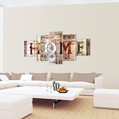 Bilder Home Haus Wandbild 200 x 100 cm Vlies - Leinwand Bild XXL Format Wandbilder Wohnzimmer Wohnung Deko Kunstdrucke Braun 5 Teilig - Made IN Germany - Fertig zum Aufhängen 502851b