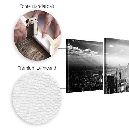 ge Bildet® hochwertiges Leinwandbild XXL - Empire State Building in New York - Schwarz Weiß - 200 x 80 cm mehrteilig (5 teilig) | Wanddeko Wandbild Wandbilder Bild auf Leinwand | 2228II