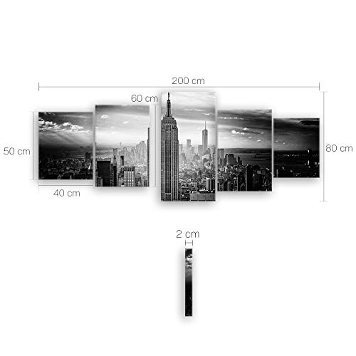 ge Bildet® hochwertiges Leinwandbild XXL - Empire State Building in New York - Schwarz Weiß - 200 x 80 cm mehrteilig (5 teilig) | Wanddeko Wandbild Wandbilder Bild auf Leinwand | 2228II