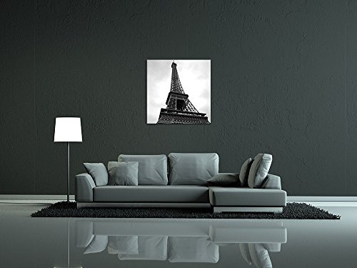 Keilrahmenbild - Pariser Eiffelturm III - Bild auf Leinwand - 80 x 80 cm - Leinwandbilder - Bilder als Leinwanddruck - Städte & Kulturen - Architektur - Eiffelturm in schwarz weiß