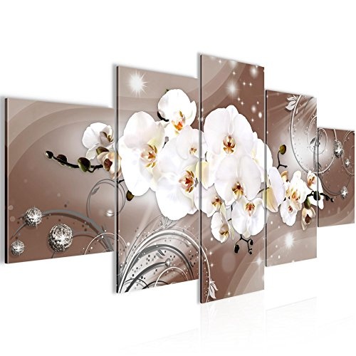 Bilder Blumen Orchidee Wandbild 200 x 100 cm Vlies - Leinwand Bild XXL Format Wandbilder Wohnzimmer Wohnung Deko Kunstdrucke Braun 5 Teilig - MADE IN GERMANY - Fertig zum Aufhängen 006351b