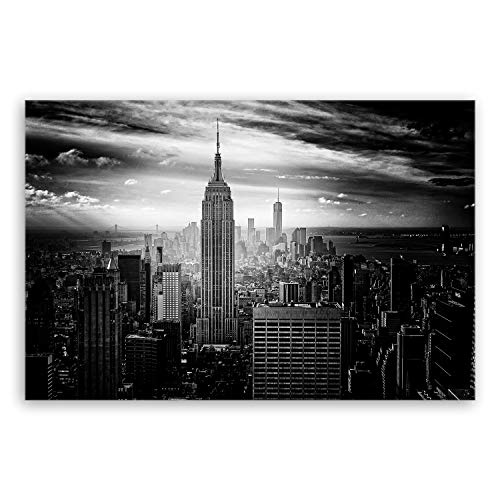 ge Bildet® hochwertiges Leinwandbild XXL - Empire State Building in New York - Schwarz Weiß - 120 x 80 cm einteilig | Wanddeko Wandbild Wandbilder Bild auf Leinwand | 2283II D