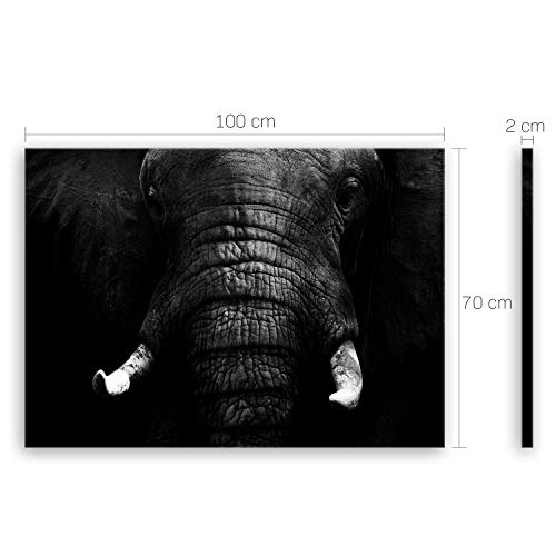 ge Bildet® hochwertiges Leinwandbild - Elefant - schwarz weiß - 100 x 70 cm einteilig 1086