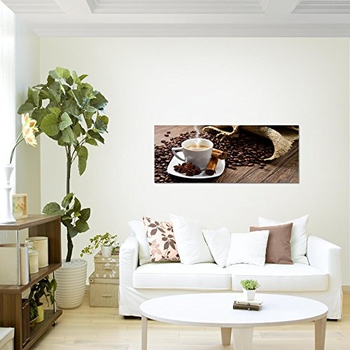 Bilder Kaffee Coffee Wandbild 100 x 40 cm Vlies - Leinwand Bild XXL Format Wandbilder Wohnzimmer Wohnung Deko Kunstdrucke Braun 1 Teilig - Made IN Germany - Fertig zum Aufhängen 501812a