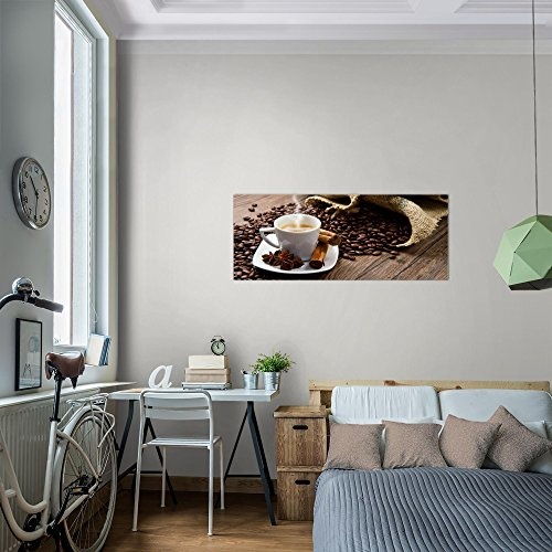 Bilder Kaffee Coffee Wandbild 100 x 40 cm Vlies - Leinwand Bild XXL Format Wandbilder Wohnzimmer Wohnung Deko Kunstdrucke Braun 1 Teilig - Made IN Germany - Fertig zum Aufhängen 501812a