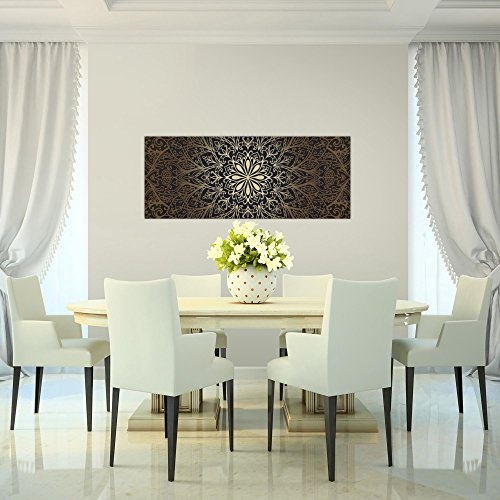 Bilder Mandala Abstrakt Wandbild 100 x 40 cm Vlies - Leinwand Bild XXL Format Wandbilder Wohnzimmer Wohnung Deko Kunstdrucke Braun 1 Teilig - Made IN Germany - Fertig zum Aufhängen 107412a