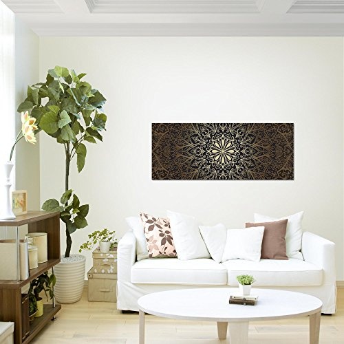 Bilder Mandala Abstrakt Wandbild 100 x 40 cm Vlies - Leinwand Bild XXL Format Wandbilder Wohnzimmer Wohnung Deko Kunstdrucke Braun 1 Teilig - Made IN Germany - Fertig zum Aufhängen 107412a