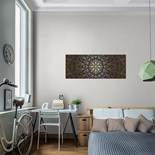 Bilder Mandala Abstrakt Wandbild 100 x 40 cm Vlies - Leinwand Bild XXL Format Wandbilder Wohnzimmer Wohnung Deko Kunstdrucke Braun 1 Teilig - Made IN Germany - Fertig zum Aufhängen 107412a