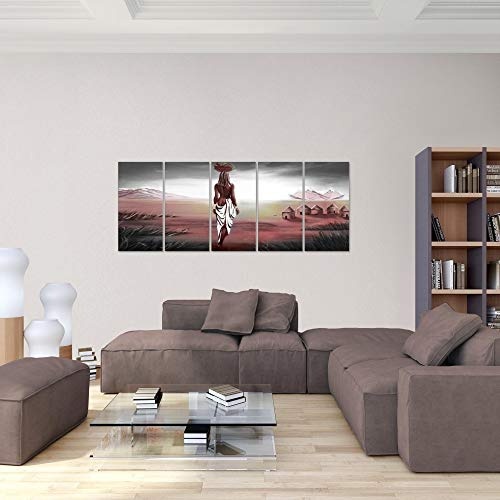 Bilder Afrika Massai Wandbild 150 x 60 cm Vlies - Leinwand Bild XXL Format Wandbilder Wohnzimmer Wohnung Deko Kunstdrucke Braun 5 Teilig - MADE IN GERMANY - Fertig zum Aufhängen 001656b