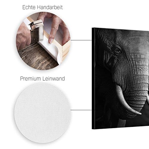 ge Bildet® hochwertiges Leinwandbild - Elefanten - schwarz weiß - 100x70 cm einteilig XXL 1084
