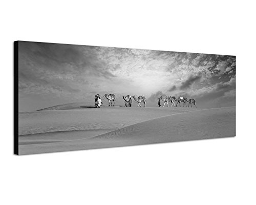 Augenblicke Wandbilder Keilrahmenbild Panoramabild SCHWARZ/Weiss 150x50cm Dubai Wüste Sanddünen Kamele Safari