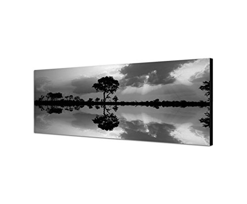 Augenblicke Wandbilder Keilrahmenbild Panoramabild SCHWARZ/Weiss 150x50cm Afrika See Sonnenuntergang Spiegelung