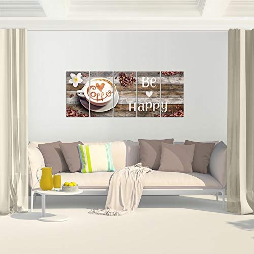 Bilder Küche Kaffee Wandbild 150 x 60 cm Vlies - Leinwand Bild XXL Format Wandbilder Wohnzimmer Wohnung Deko Kunstdrucke Braun 5 Teilig - MADE IN GERMANY - Fertig zum Aufhängen 020756a