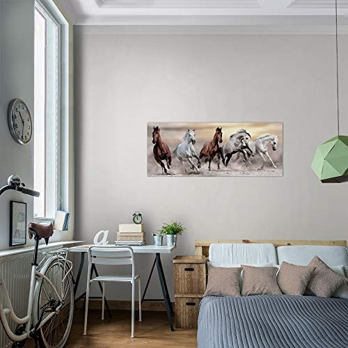 Bilder Pferde Wandbild 100 x 40 cm Vlies - Leinwand Bild XXL Format Wandbilder Wohnzimmer Wohnung Deko Kunstdrucke Braun 1 Teilig - Made IN Germany - Fertig zum Aufhängen 014112a