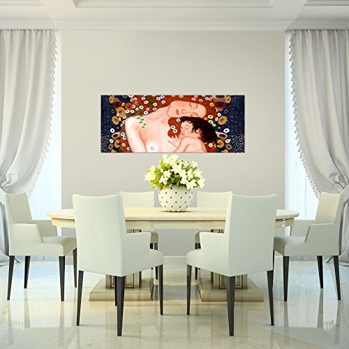 Bilder Gustav Klimt - Mutter und Kind Wandbild Vlies - Leinwand Bild XXL Format Wandbilder Wohnzimmer Wohnung Deko Kunstdrucke Braun 1 Teilig - MADE IN GERMANY - Fertig zum Aufhängen 700212a