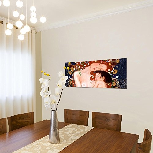 Bilder Gustav Klimt - Mutter und Kind Wandbild Vlies - Leinwand Bild XXL Format Wandbilder Wohnzimmer Wohnung Deko Kunstdrucke Braun 1 Teilig - MADE IN GERMANY - Fertig zum Aufhängen 700212a