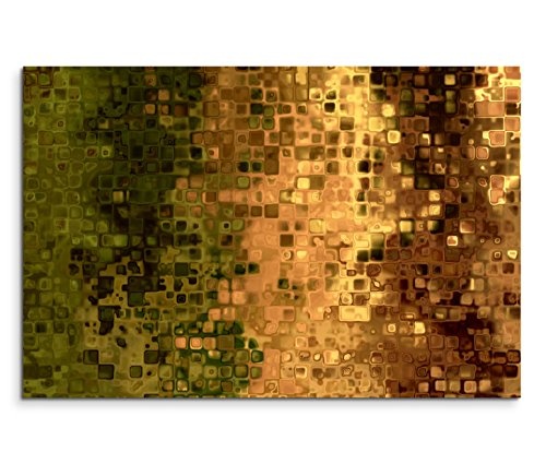 120x80cm Leinwandbild auf Keilrahmen Hintergrund Kunst abstrakt Pixel grün braun gelb Wandbild auf Leinwand als Panorama