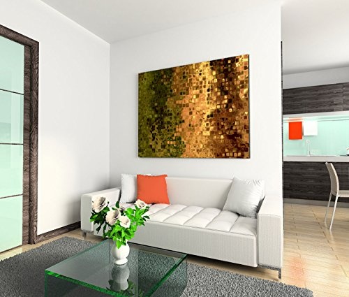 120x80cm Leinwandbild auf Keilrahmen Hintergrund Kunst abstrakt Pixel grün braun gelb Wandbild auf Leinwand als Panorama