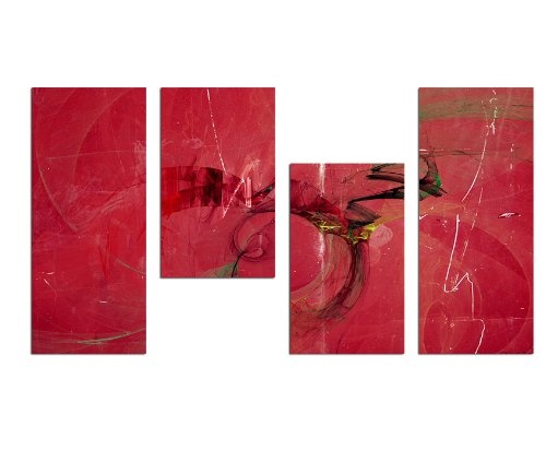 Augenblicke Wandbilder PINK Rot - 130x70cm 4 teiliges Keilrahmenbild opulent (30x70+30x50+30x50+30x70cm) abstraktes Wandbild mehrteilig Gemälde-Stil handgemalte Optik Vintage