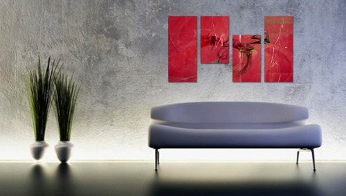 Augenblicke Wandbilder PINK Rot - 130x70cm 4 teiliges Keilrahmenbild opulent (30x70+30x50+30x50+30x70cm) abstraktes Wandbild mehrteilig Gemälde-Stil handgemalte Optik Vintage
