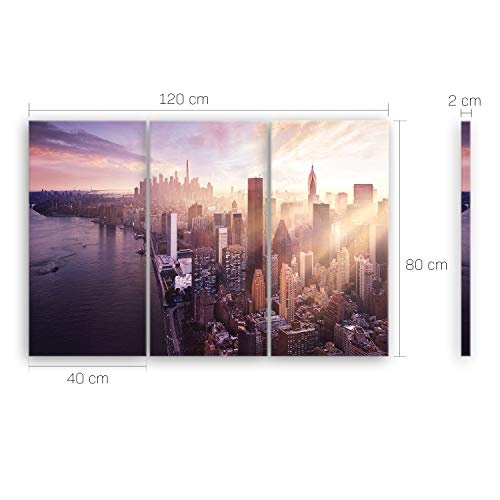 ge Bildet® hochwertiges Leinwandbild XXL - Sonnenuntergang über Manhattan - New York City - 120 x 80 cm mehrteilig (3 teilig) 2211 G