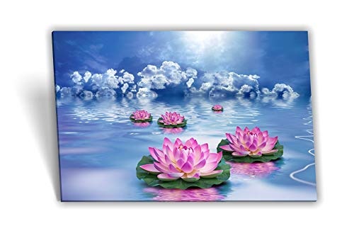 Medianlux Leinwand-Bild Keilrahmen-Bild SPA Wellness Seerose Himmel Pink Rosa Blau Wolken Wasser, 80 x 40cm (BxH)