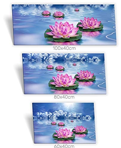 Medianlux Leinwand-Bild Keilrahmen-Bild SPA Wellness Seerose Himmel Pink Rosa Blau Wolken Wasser, 80 x 40cm (BxH)