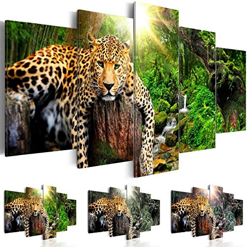 murando - Bilder 200x100 cm - Leinwandbilder - Fertig Aufgespannt - Vlies Leinwand - 5 Teilig - Wandbilder XXL - Kunstdrucke - Wandbild - Tier Leopard Natur g-C-0031-b-n
