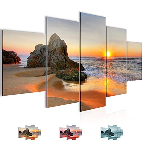 Bilder Sonnenaufgang Strand Wandbild 150 x 75 cm Vlies - Leinwand Bild XXL Format Wandbilder Wohnzimmer Wohnung Deko Kunstdrucke Orang 5 Teilig - MADE IN GERMANY - Fertig zum Aufhängen 609553a