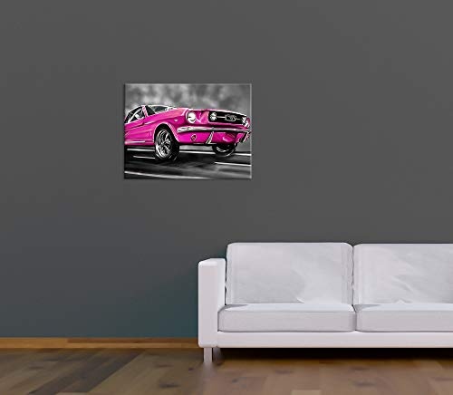 Keilrahmenbild - Mustang Graphic - pink - Bild auf Leinwand - 120x90 cm - Leinwandbilder - Motorisiert - Oldtimer - Klassiker - Amerika