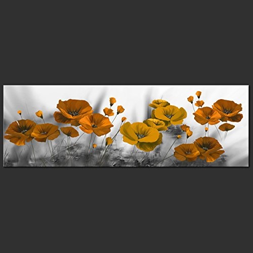 decomonkey Bilder Blumen Mohnblumen rot 150x50 cm 1 Teilig Leinwandbilder Bild auf Leinwand Wandbild Kunstdruck Wanddeko Wand Wohnzimmer Wanddekoration Deko Natur Weiß modern