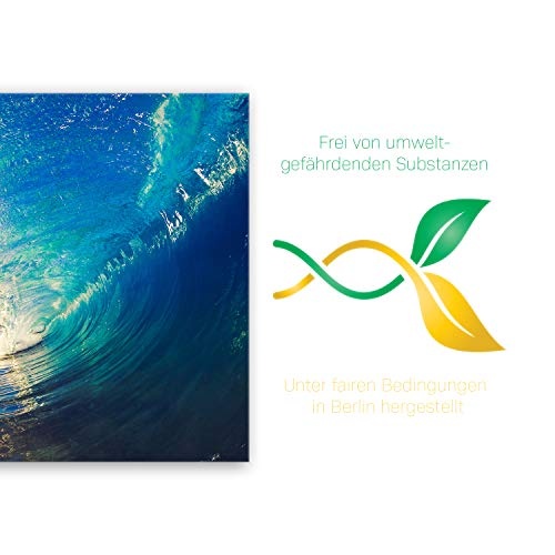 ge Bildet® hochwertiges Leinwandbild Panorama XXL Naturbilder Landschaftsbilder - The Wave - Welle Surfen Wasser Sonnenuntergang blau gelb orange - 100 x 70 cm einteilig 2213 S