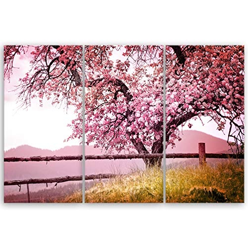 ge Bildet® hochwertiges Leinwandbild XXL - Frühlingsbaum - 120 x 80 cm mehrteilig (3 teilig) 1001