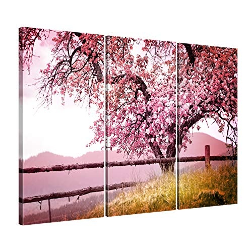 ge Bildet® hochwertiges Leinwandbild XXL - Frühlingsbaum - 120 x 80 cm mehrteilig (3 teilig) 1001