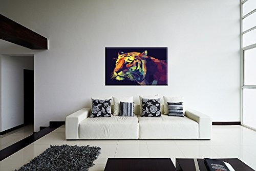 deinebilder24 Modernes Wandbild - 80 x 120 cm - Abstrakter Tiger Mosaik Bunt, Orange, Weiß, Schwarz