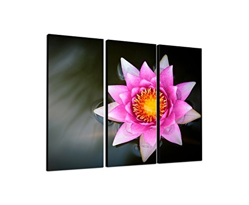 130x90cm - Keilrahmenbild Lotusblume pink See 3teiliges Wandbild auf Leinwand und Keilrahmen - Fotobild Kunstdruck Artprint