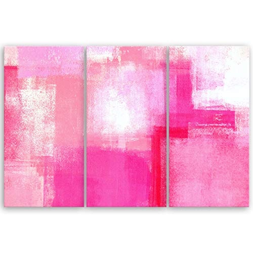 ge Bildet® hochwertiges Leinwandbild - Pink Abstract - 90 x 60 cm mehrteilig (3 teilig) | Wanddeko Wandbild Wandbilder Bild auf Leinwand | 2204 C abstraktes Bild Pink Rosa