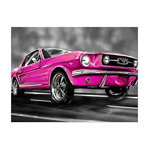 Keilrahmenbild - Mustang Graphic - pink - Bild auf Leinwand - 120x90 cm 1 teilig - Leinwandbilder - Motorisiert - Oldtimer - Klassiker - Amerika