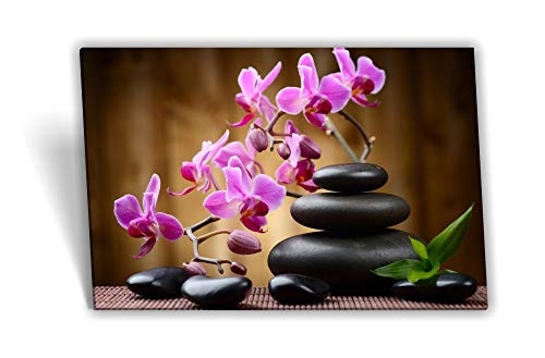 Medianlux Leinwand-Bild Keilrahmen-Bild SPA Wellness Orchidee Steine Pink Schwarz Grün Knospen, 100 x 40cm (BxH)