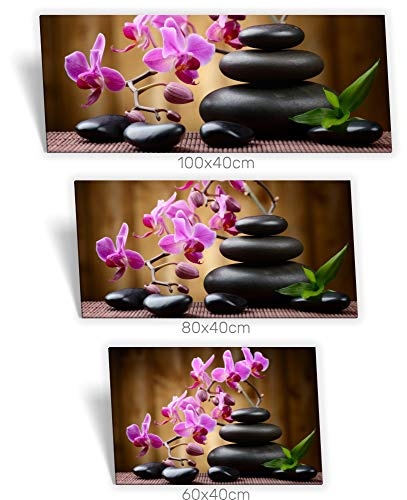 Medianlux Leinwand-Bild Keilrahmen-Bild SPA Wellness Orchidee Steine Pink Schwarz Grün Knospen, 100 x 40cm (BxH)