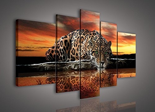 FORWALL Leinwandbild Wandbild Jaguar und Sonnenuntergang Bild Canvas S4A (170cm. x 100cm. (1x30x100, 2x30x80, 2x40x60)) AMFPS101S4A