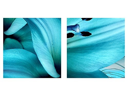Bilder Blumen Lilien Wandbild 200 x 100 cm Vlies - Leinwand Bild XXL Format Wandbilder Wohnzimmer Wohnung Deko Kunstdrucke Blau 5 Teilig - MADE IN GERMANY - Fertig zum Aufhängen 008751a