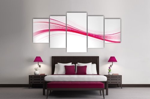 Leinwandbild Pinke Welle LW260 Wandbild, Bild auf Leinwand, 5 Teile, 210 x 100 cm, Kunstdruck Canvas, XXL Bilder, Keilrahmenbild, fertig aufgespannt, Bild, Holzrahmen, Abstrakt, Welle, Pink