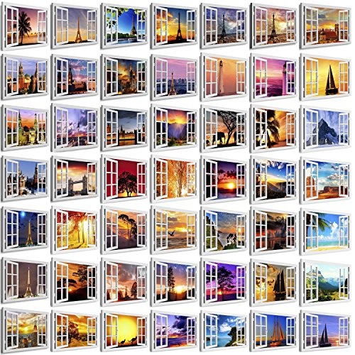 BOIKAL XXLF67-4 3D Effekt Bilder Fensterblick Deko Wandbild fertig gerahmt! Leinwand glanz! Kunstdruck Leuchtturm Meer, Sonne, Pink