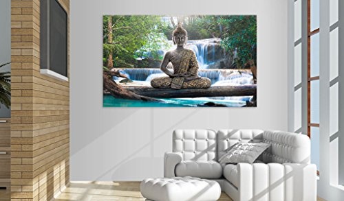 murando - Leinwandbilder Buddha 150x90 cm - Bild für die Selbstmontage - Wandbilder XXL - Kunstdruck - Wasserfall Natur Landschaft Baum orange rose c-A-0022-b-b