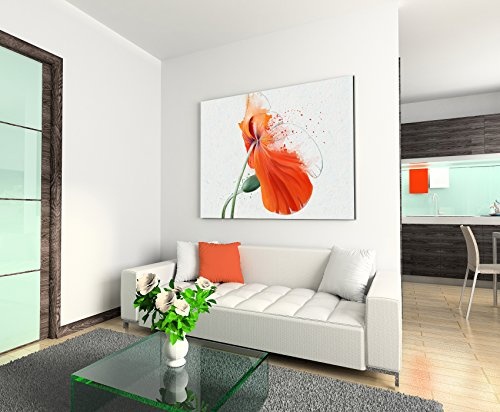 Fotoleinwand 90x60cm Orange Mohnblumen im Splash Art Stil auf Leinwand exklusives Wandbild moderne Fotografie für ihre Wand in vielen Größen