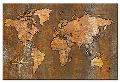 murando Bilder 120x80 cm - Leinwandbilder - Fertig Aufgespannt - 1 Teilig - Wandbilder XXL - Kunstdrucke - Wandbild - Poster Weltkarte Welt Landkarte Kontinente k-A-0059-b-b