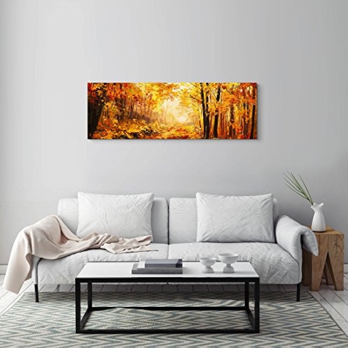 Paul Sinus Art Leinwandbilder | Bilder Leinwand 120x40cm Wald im Herbst - Ölgemälde
