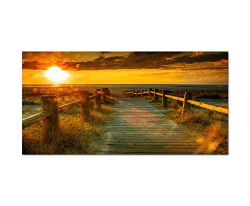 120x60cm - Fotodruck auf Leinwand und Rahmen Sonnenuntergang Strand Meer Steg - Leinwandbild auf Keilrahmen modern stilvoll - Bilder und Dekoration