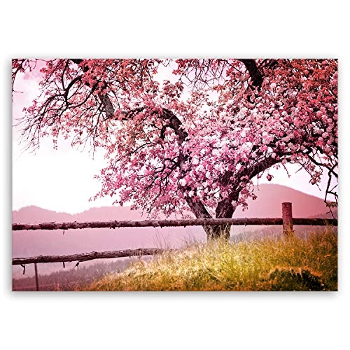 ge Bildet® hochwertiges Leinwandbild - Landschaft Serie - Frühlingsbaum - 70 x 50 cm einteilig 3142B A